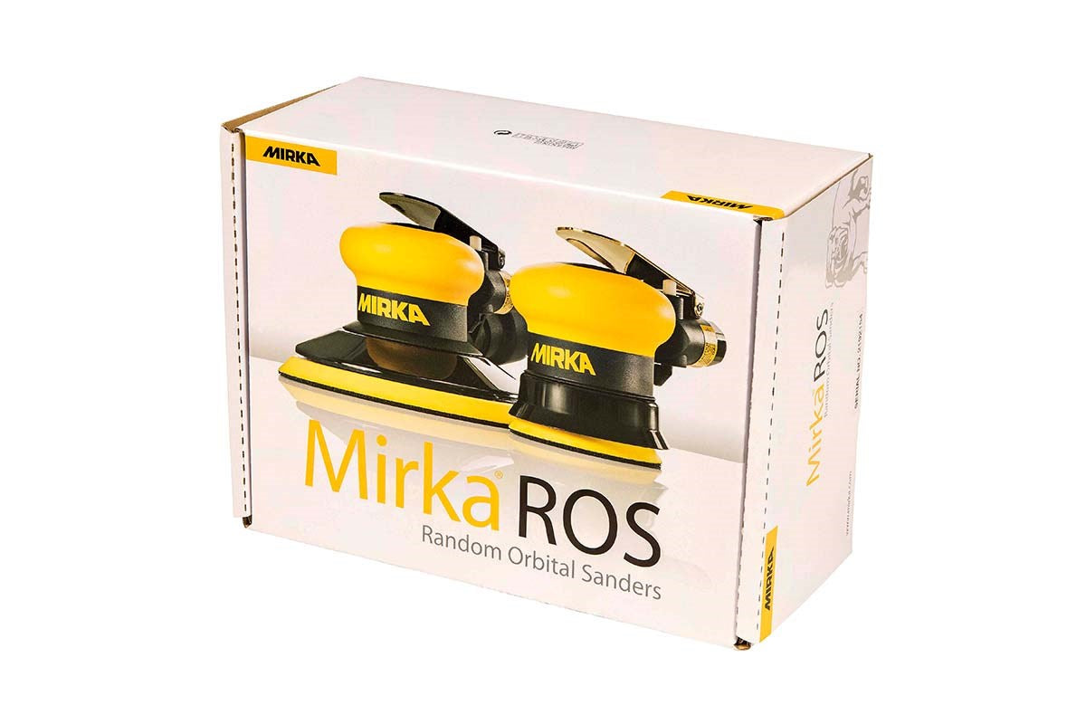 Mirka Eigenabsaugung (Staubbeutel) Druckluft-Exzenter Ø 150 mm 2,5 mm Hub, 5/16“ Gewinde, inkl. 52-Loch-PU-Teller medium, Schutzauflage, Absaugschlauch, Nippel + Adapter-Set Grip 52-Loch (1Stk)