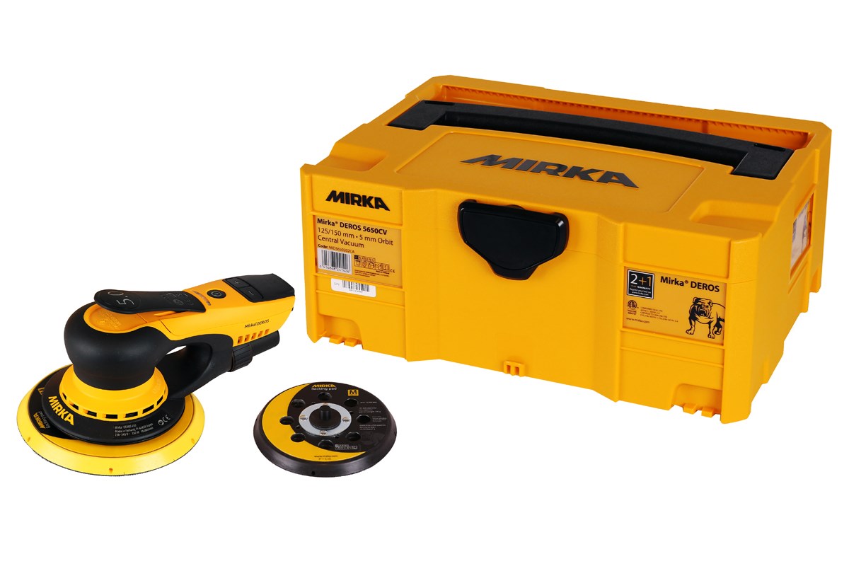 Mirka Zentralabsaugung Elektro-Exzenter Ø 125 mm / Ø 150 mm 5,0 mm Hub, 5/16“ Gewinde, inkl. PU-Teller medium und Schutzauflage 48-Loch / 28-Loch (1Stk)