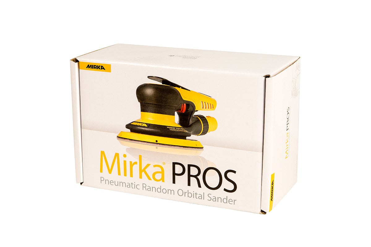 Mirka PROS 650CV Zentralabsaugung Druckluft-Exzenter Ø 150 mm 5,0 mm Hub, 5/16“ Gewinde, inkl. 48-Loch-PU-Teller medium, Schutzauflage, Nippel + Adapter-Set Grip 48-Loch (1Stk)
